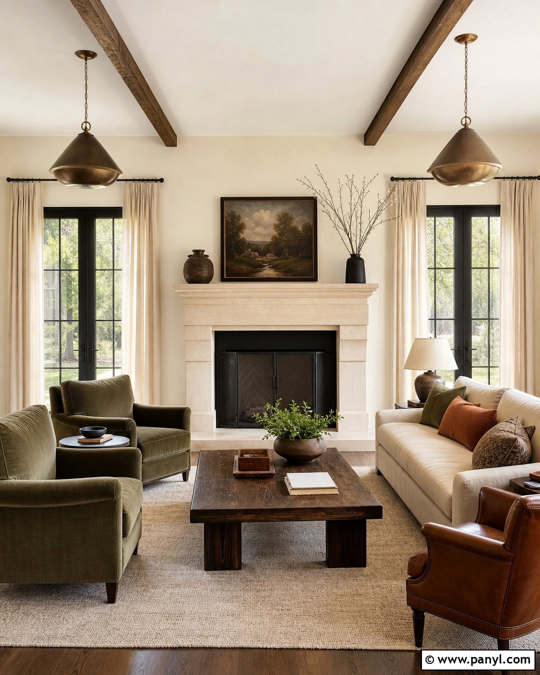 Cream Walls With Stone Fireplace - 35 Creme Walls