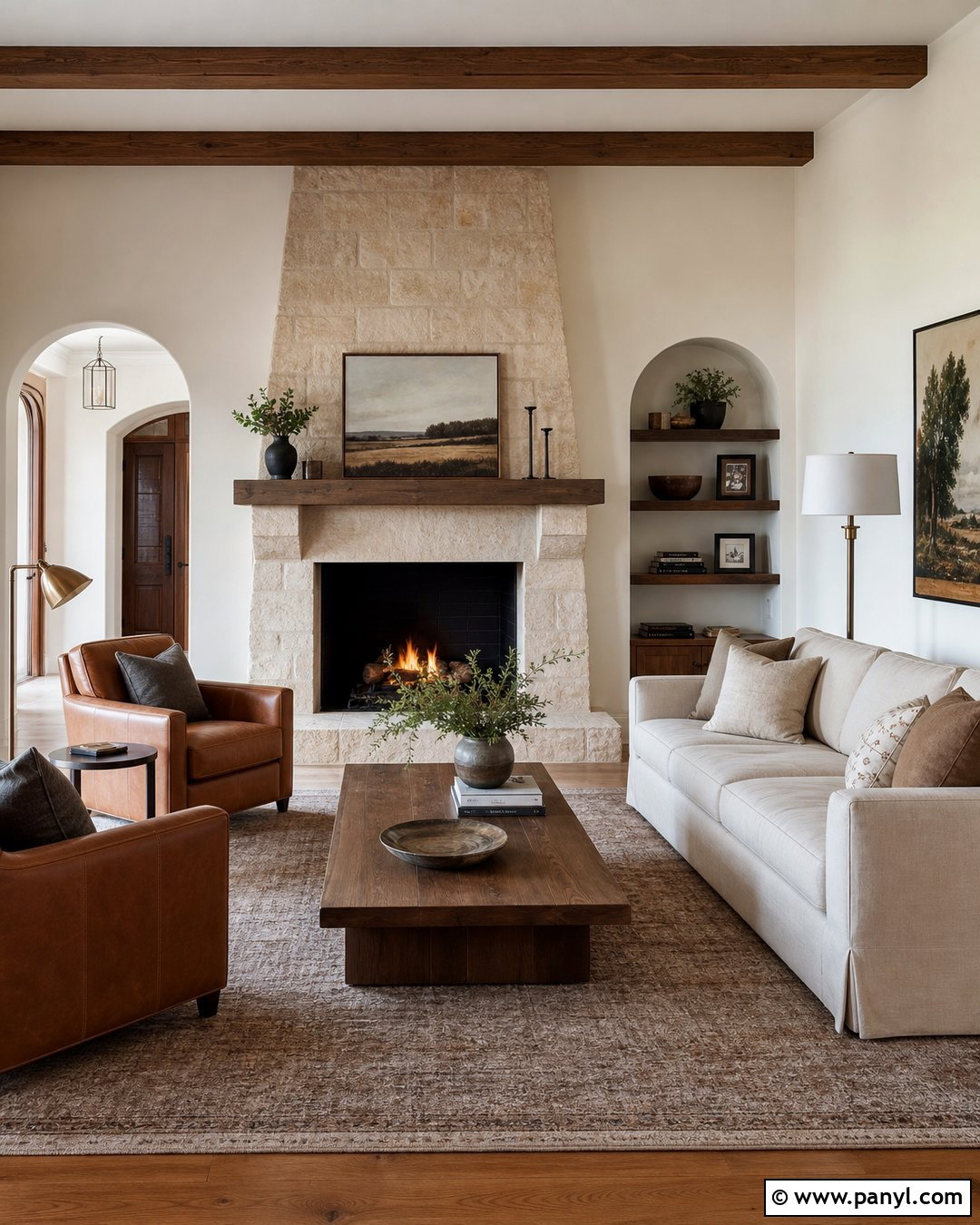 Cream Walls With Stone Fireplace - 30 Cream Color Walls