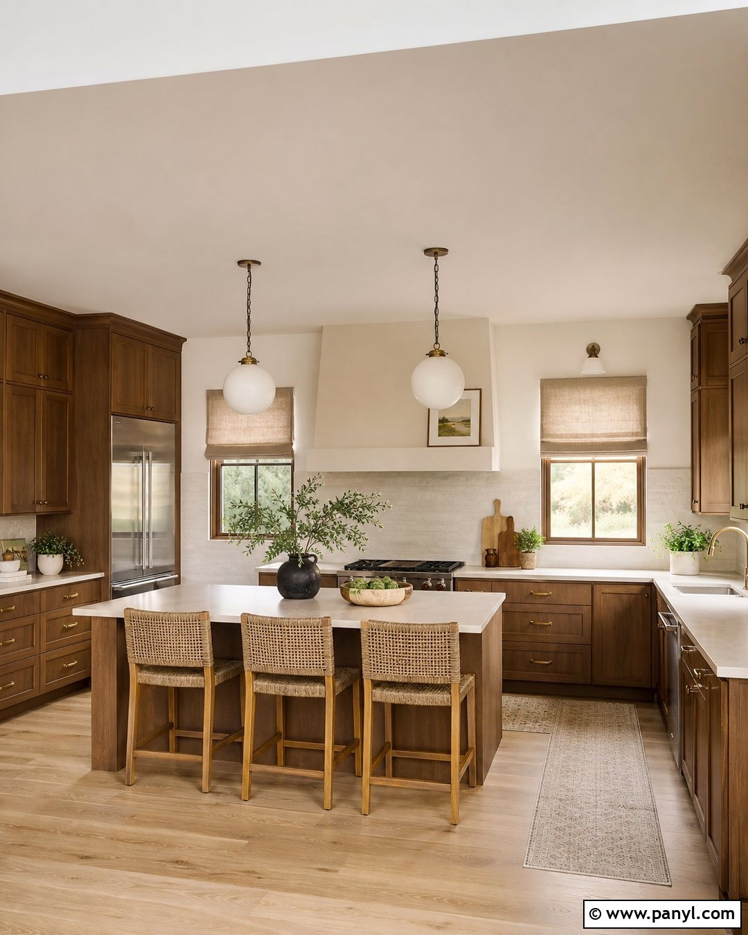 Cream Walls With Warm Wood Kitchen Cabinets - 35 Creme Walls