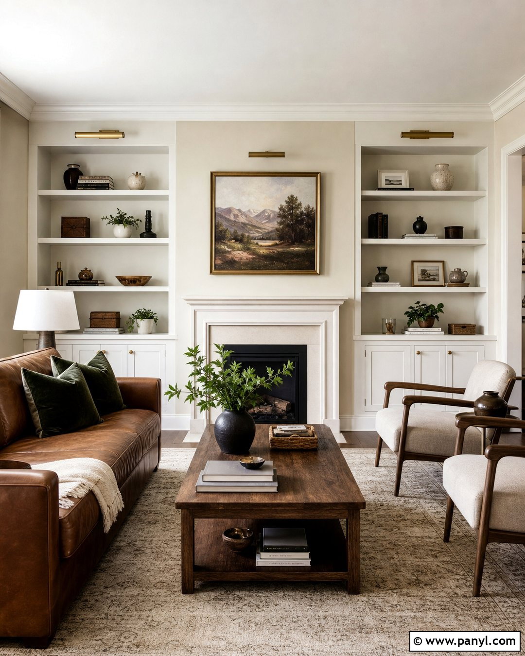 Cream Walls With White Built-In Shelves - 20 Cream Wall White Trim Ideas