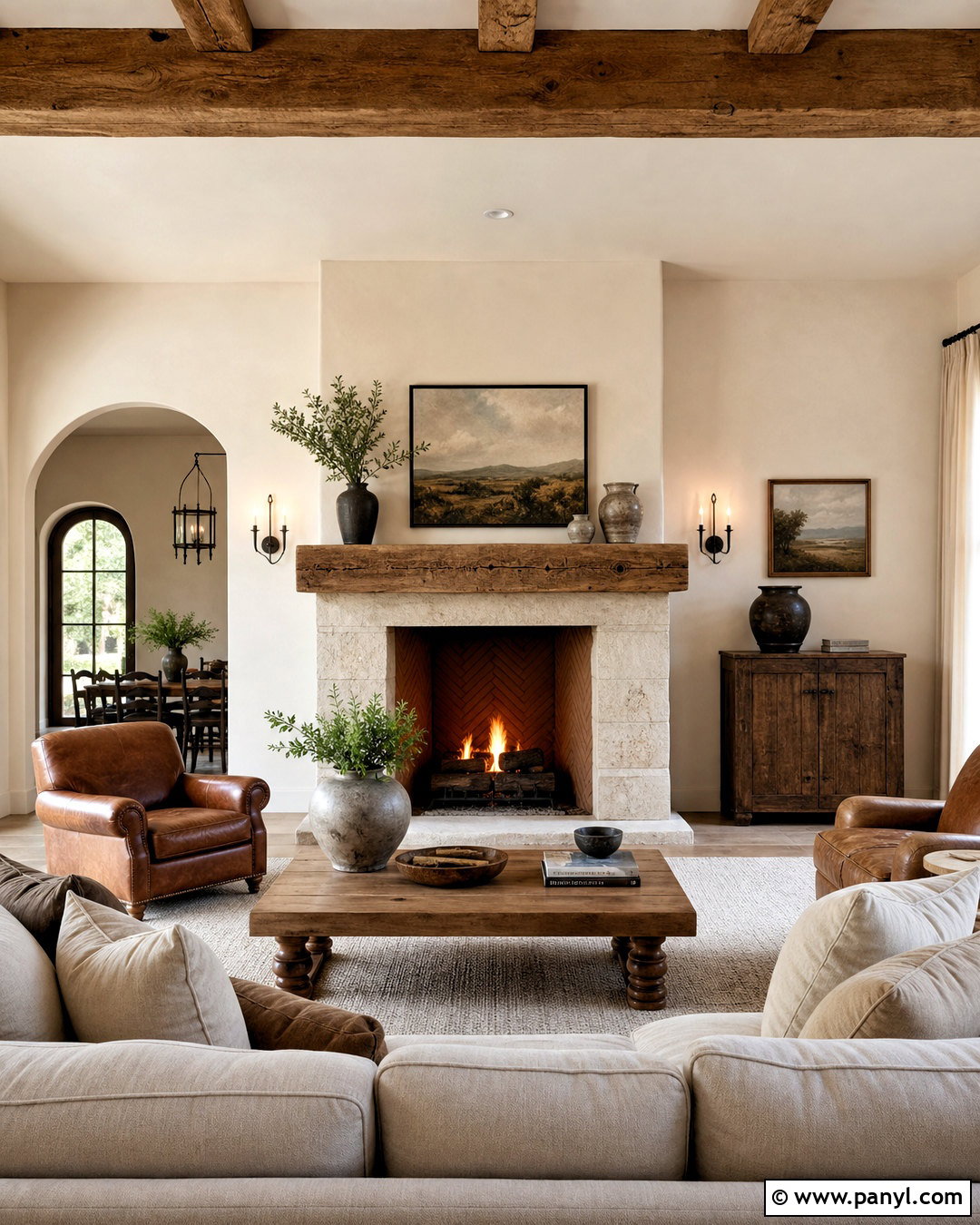 Cream Walls With a Stone Fireplace - 20 cream colored walls