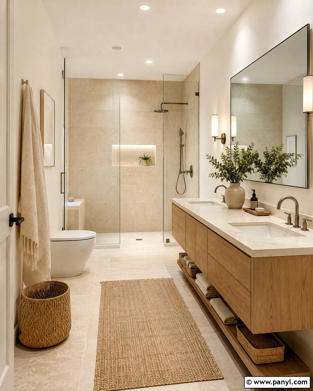 Cream White Bathroom With Travertine Tile - 20 cream white paint ideas