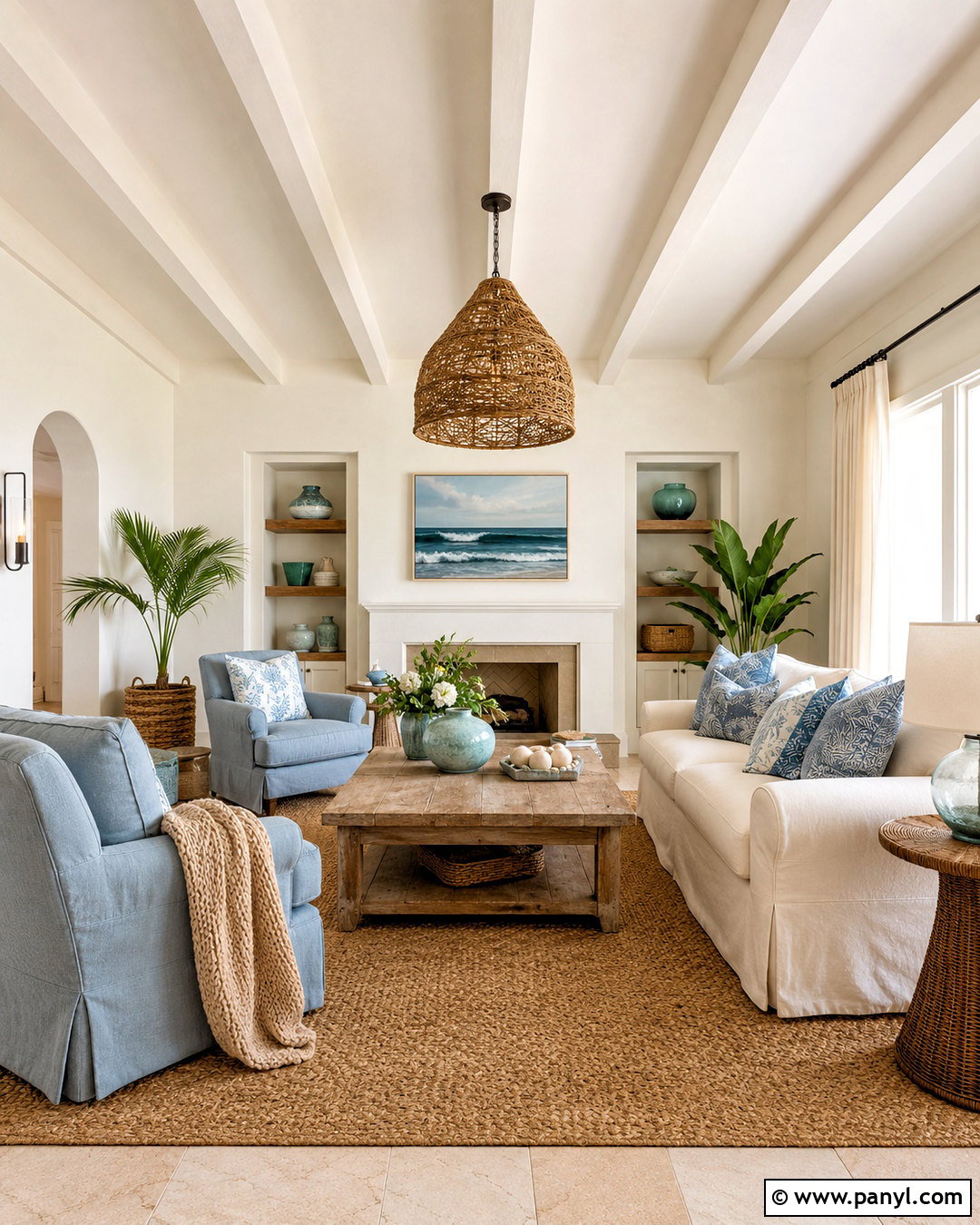 Cream White Coastal Living Room - 20 cream white paint ideas