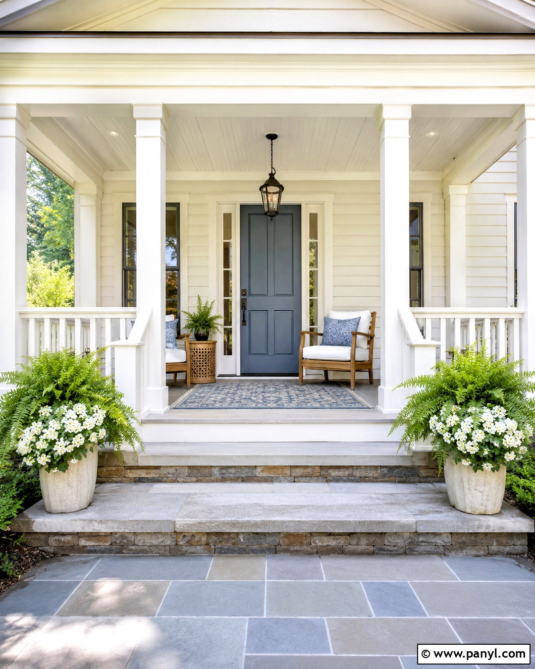 Cream White Front Porch With Blue Door - 20 cream white paint ideas