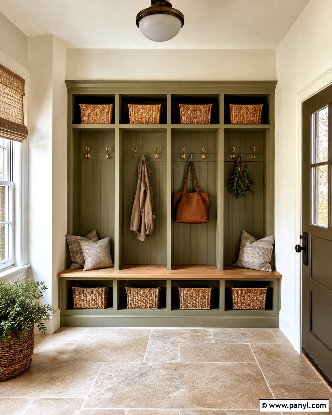 Cream White Mudroom With Olive Green - 20 cream white paint ideas