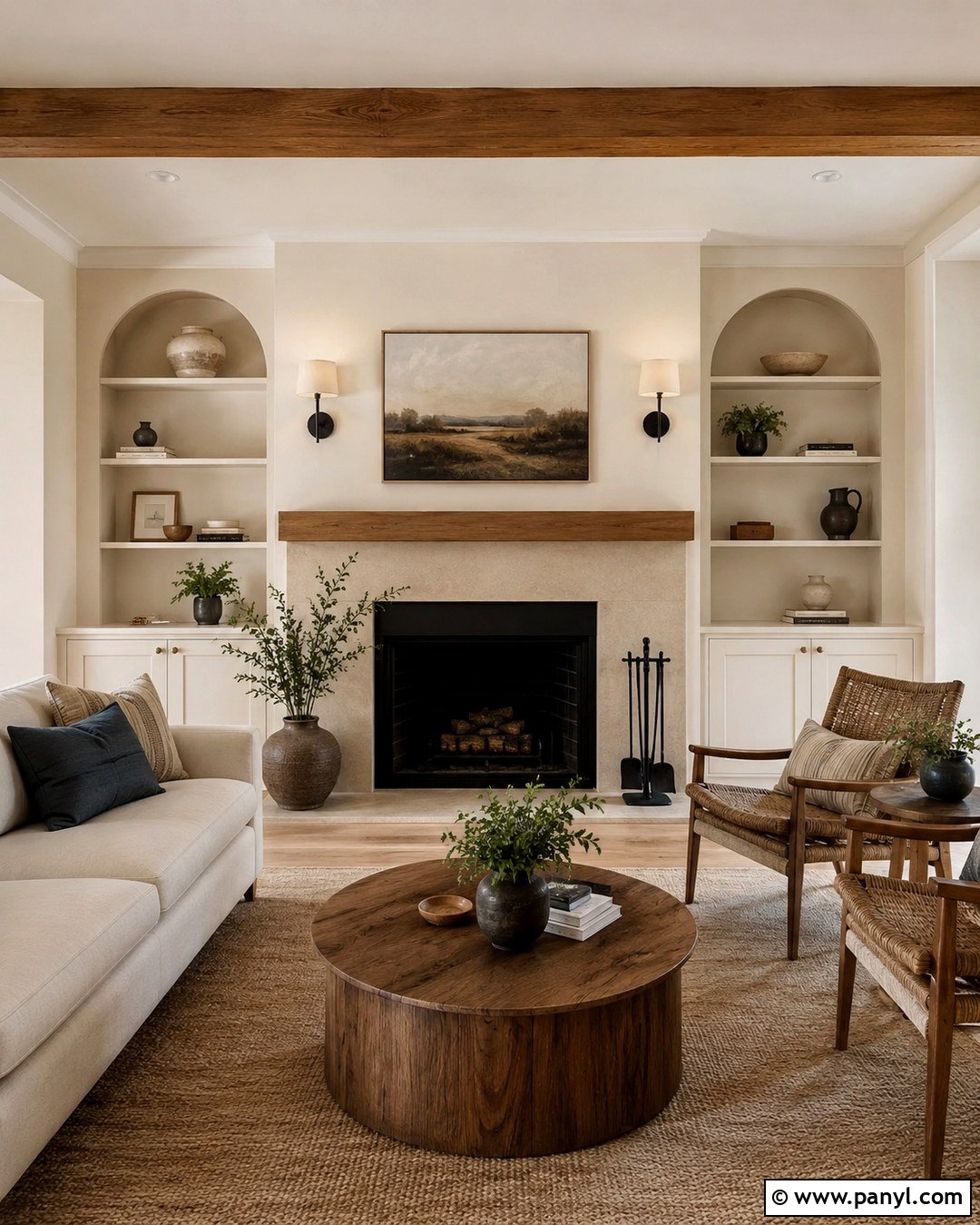 Creamy Beige Fireplace Accent Wall - 20 Neutral Color Accent Wall Ideas