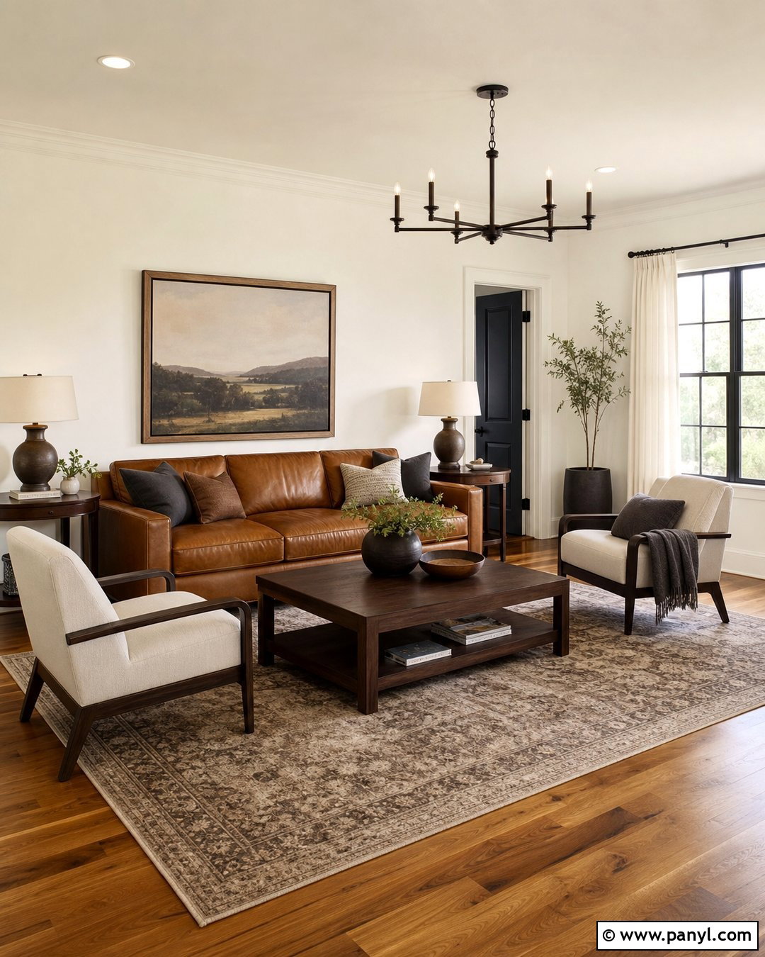 Creamy Off White Walls With Brown Leather - 35 off white wall color ideas