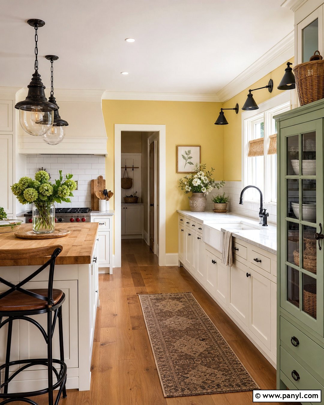 Creamy Yellow Kitchen Walls With Farmhouse Cabinets - 30 Kitchen Yellow Walls