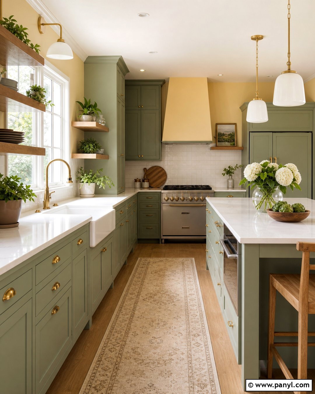 Creamy Yellow Kitchen Walls With Sage Cabinets - 45 Yellow Kitchen Walls