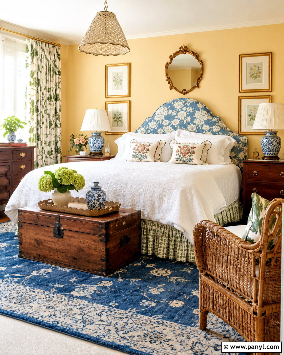 Creamy Yellow Wall Grandmillennial Bedroom - 20 Yellow Wall Vintage Style Ideas