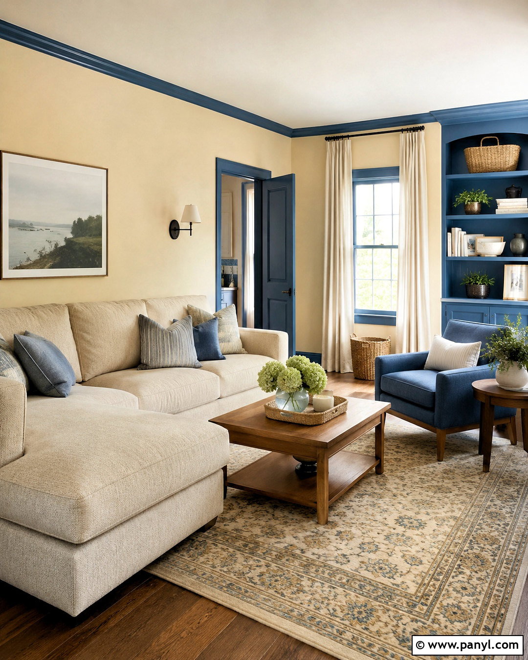 Creamy Yellow Walls With Denim Blue Trim - 20 Yellow Wall With Blue Trim Ideas