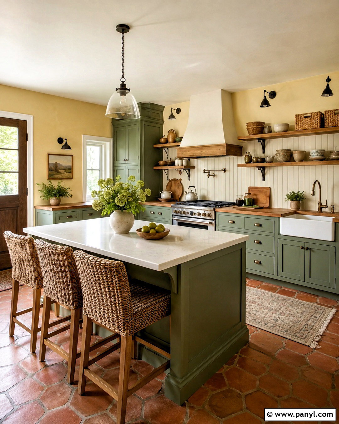 Creamy Yellow Walls With Moss Green Cabinets - 20 Yellow Wall Green Cabinets