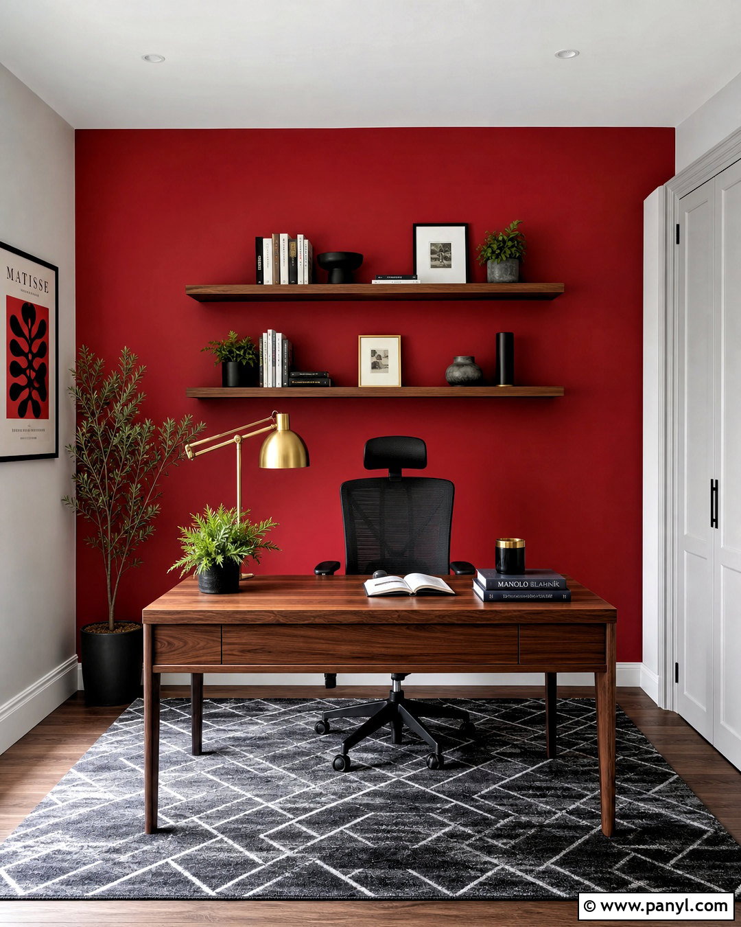 Crimson Red Accent Wall Home Office - 20 red accent wall ideas