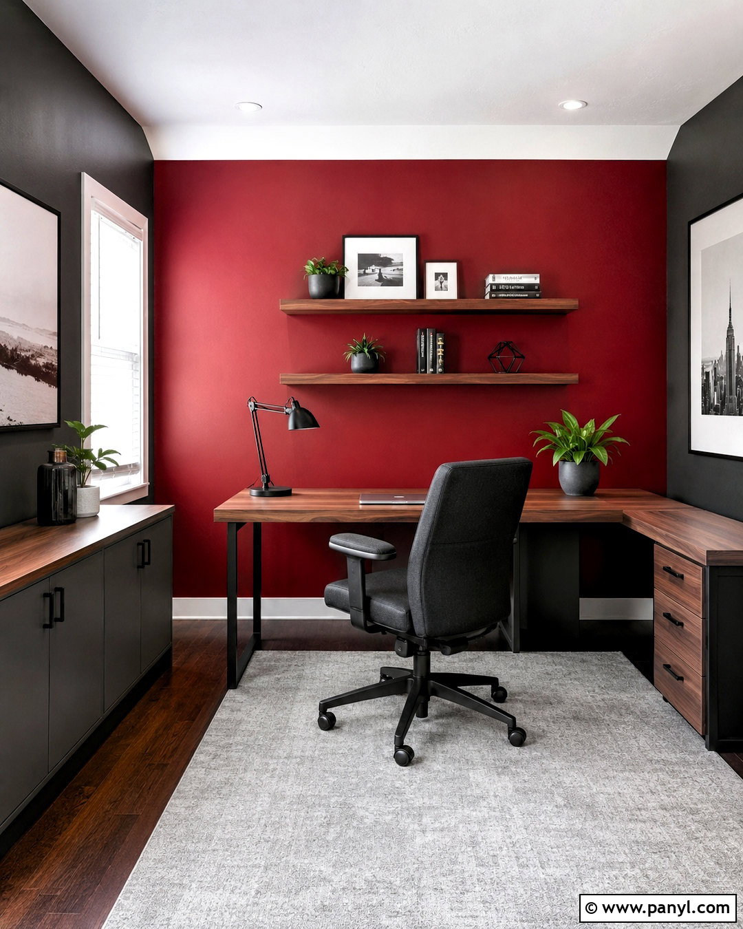 Crimson Red And Charcoal Home Office - 20 crimson red wall paint ideas