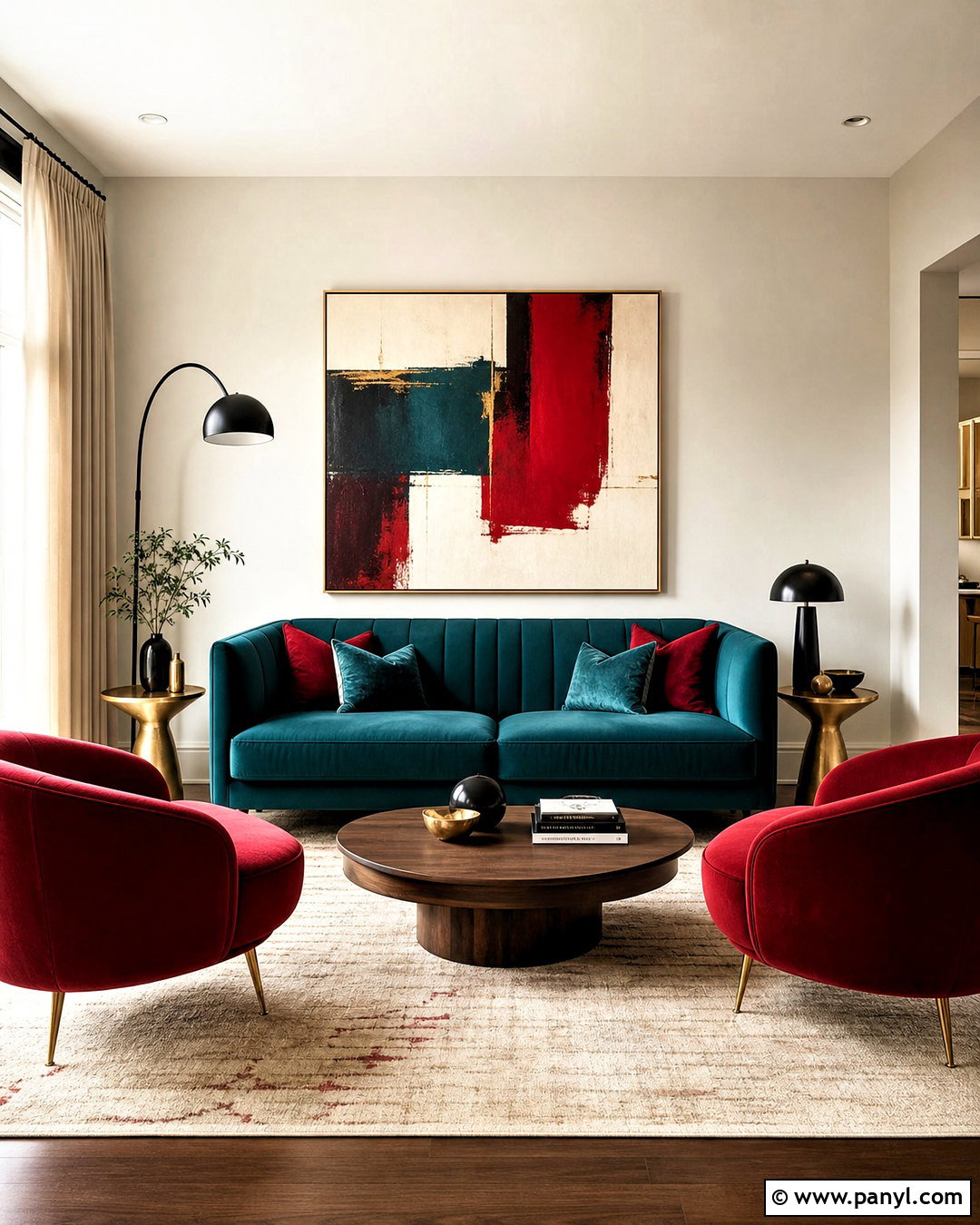 Crimson Red And Teal Living Room - 20 red color palette ideas
