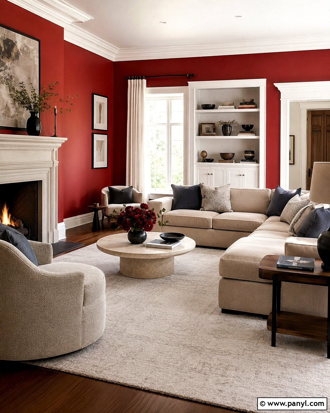 Crimson Red And Warm White Living Room - 20 crimson red wall paint ideas