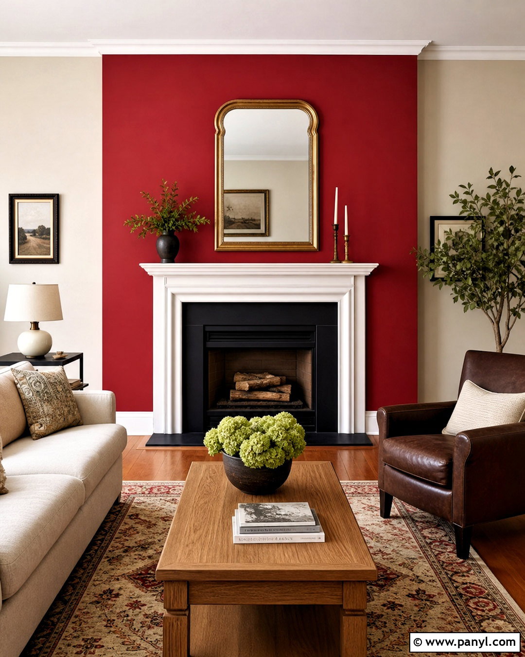 Crimson Red Fireplace Wall - 20 red wall painting ideas