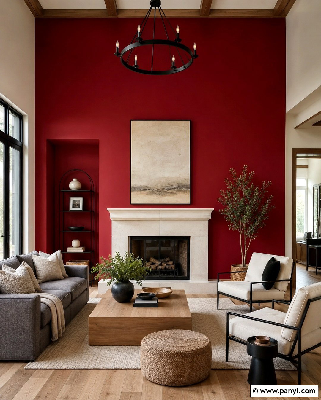 Crimson Red Fireplace Wall - 20 Red Wall Paint Ideas