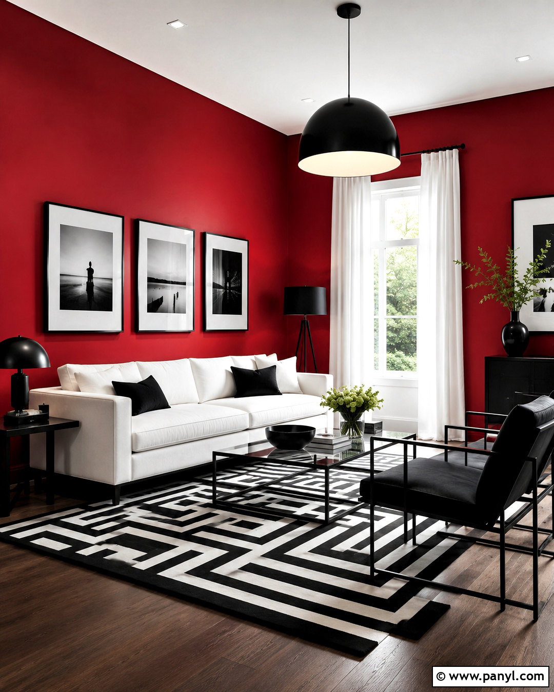 Crimson Red Living Room With Black And White - 20 living room red walls