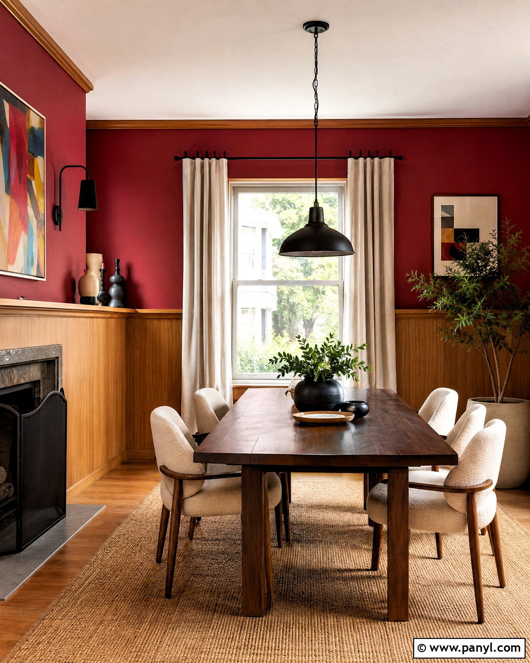 Crimson Red Wall With Wood Paneling - 20 crimson red wall paint ideas