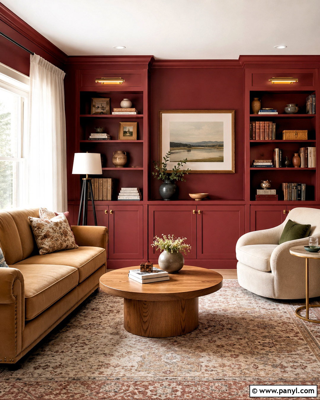 Crimson Walls With Built-In Shelves - 20 crimson walls