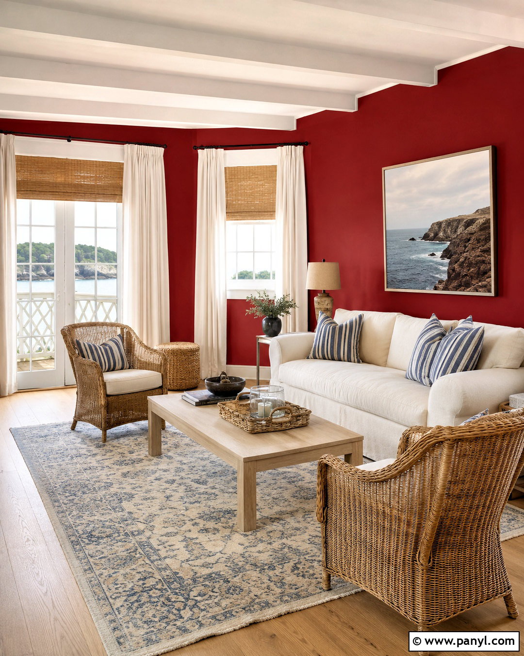 Crimson Walls With Coastal Neutrals - 20 crimson walls