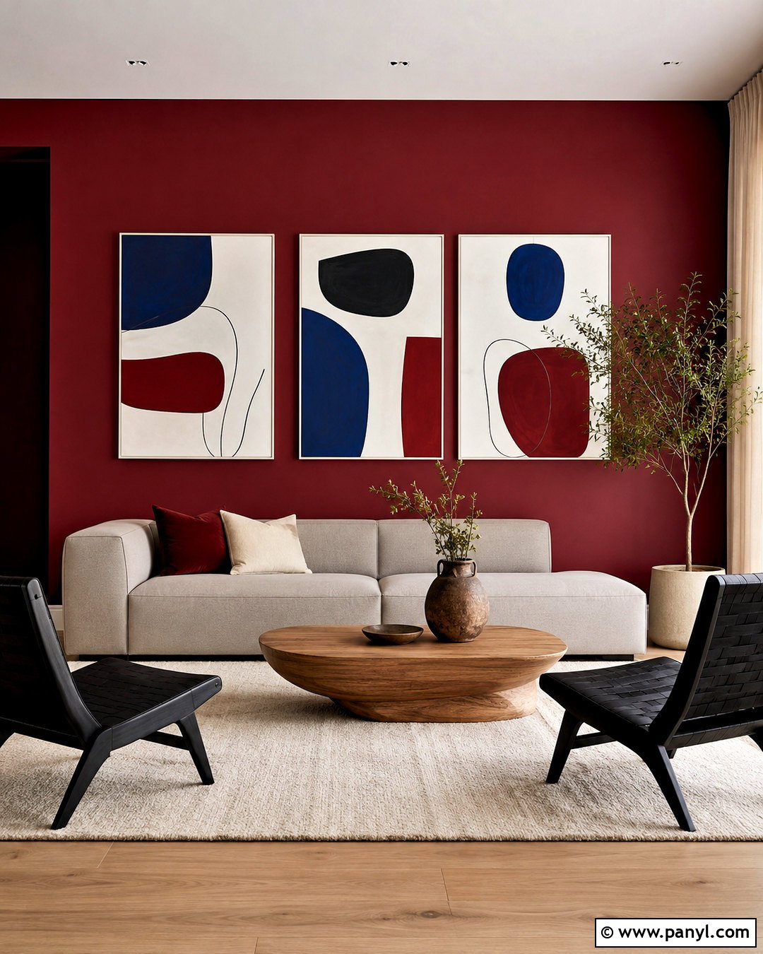 Crimson Walls With Contemporary Art - 20 crimson walls