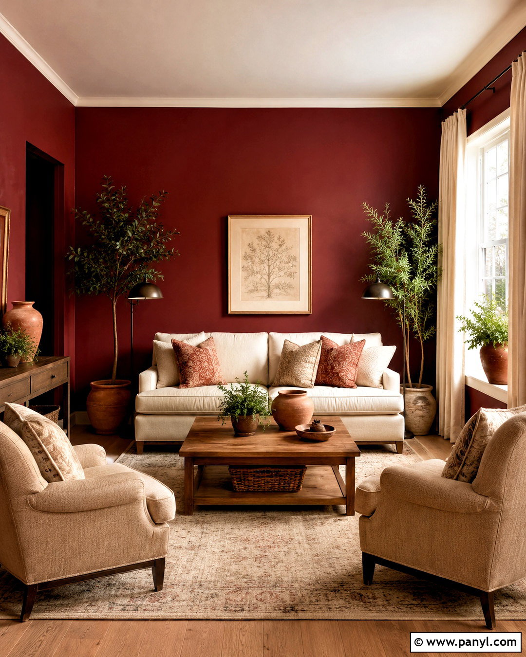 Crimson Walls With Cream Furniture - 20 crimson walls