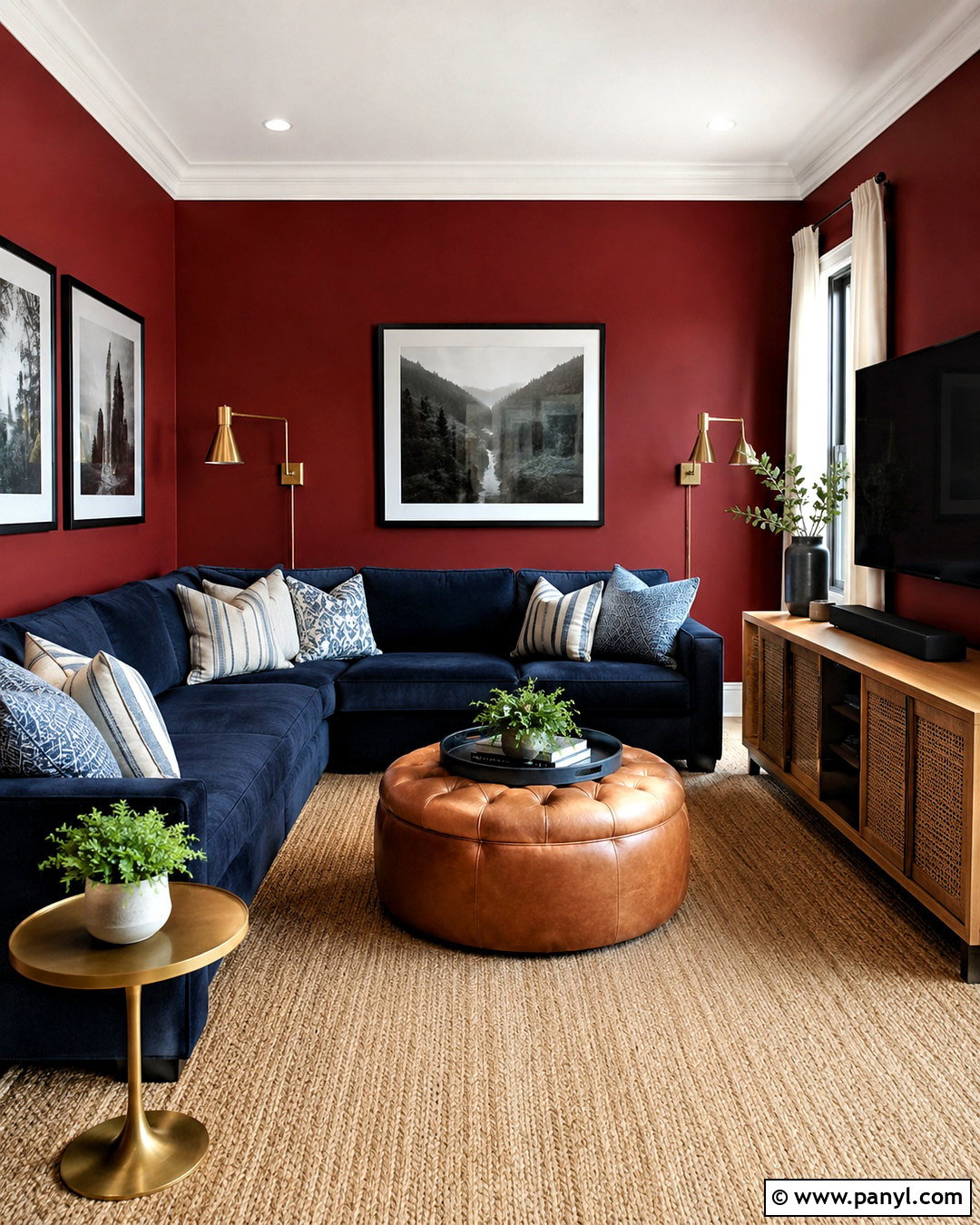 Crimson Walls With Dark Blue Decor - 20 crimson walls