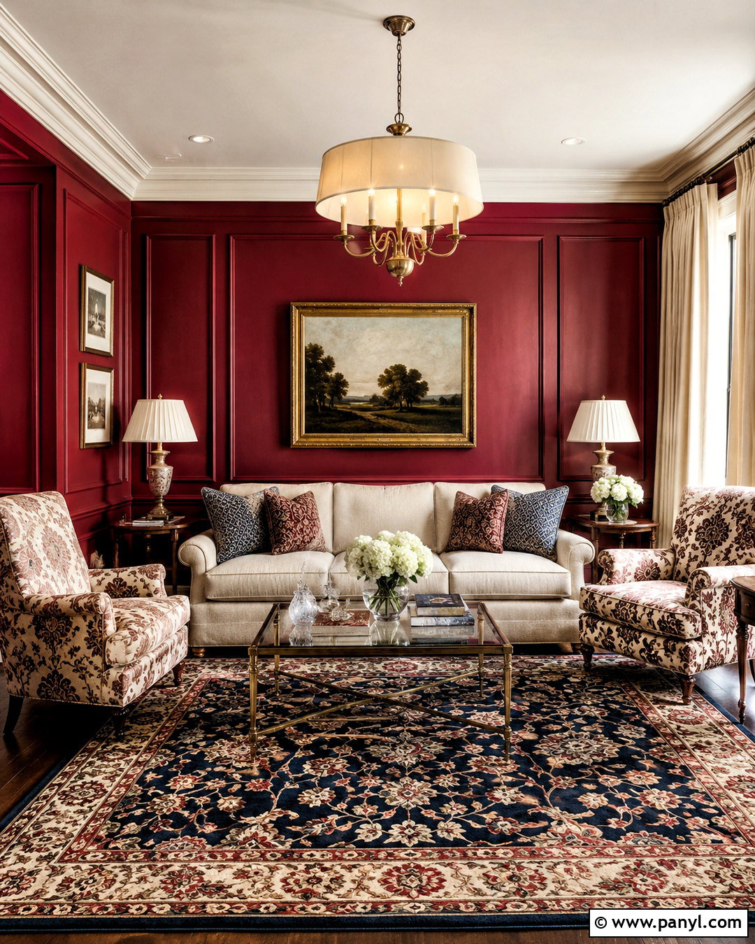 Crimson Walls With Picture Frame Molding - 20 crimson walls