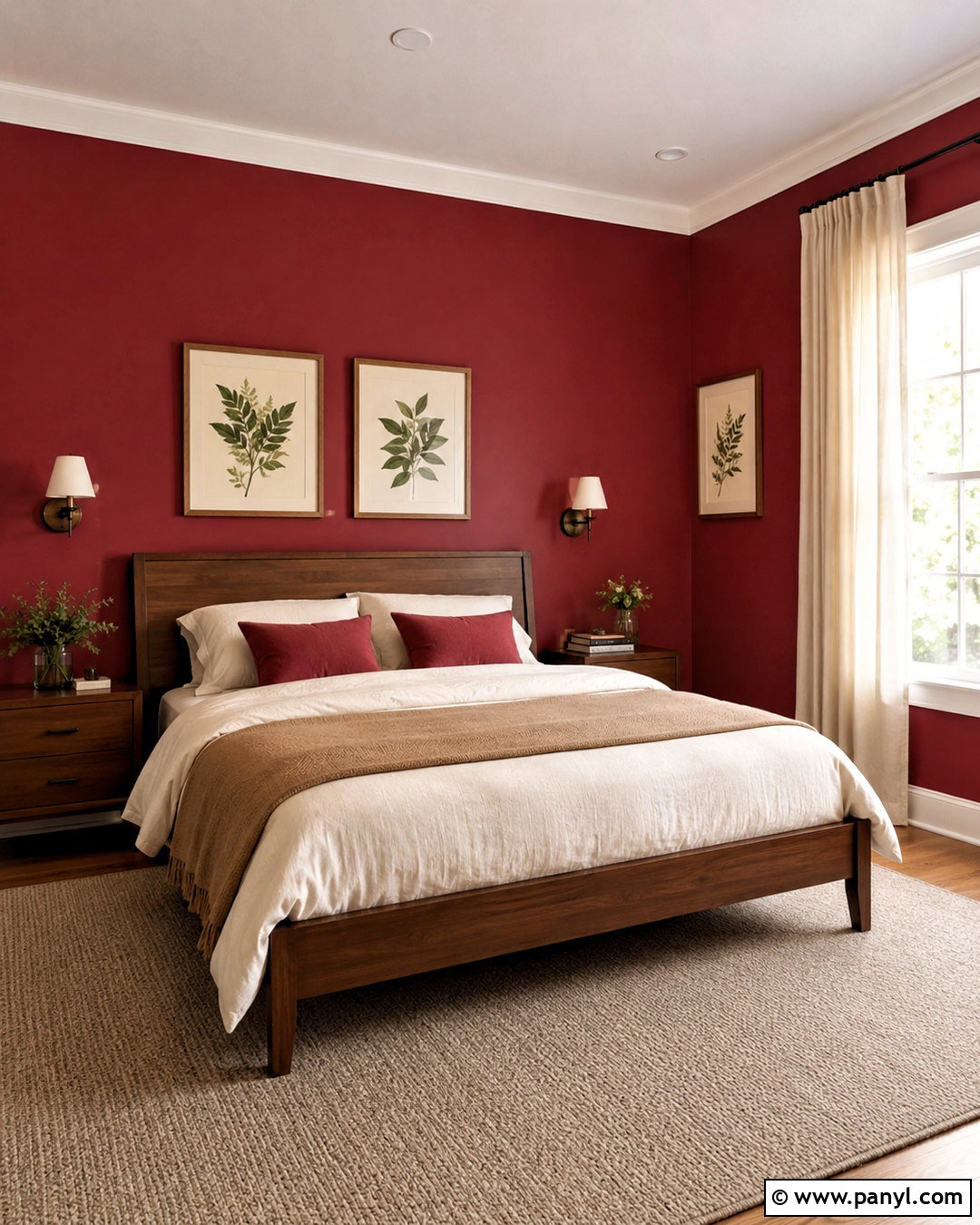 Crimson Walls With Walnut Furniture - 20 crimson walls