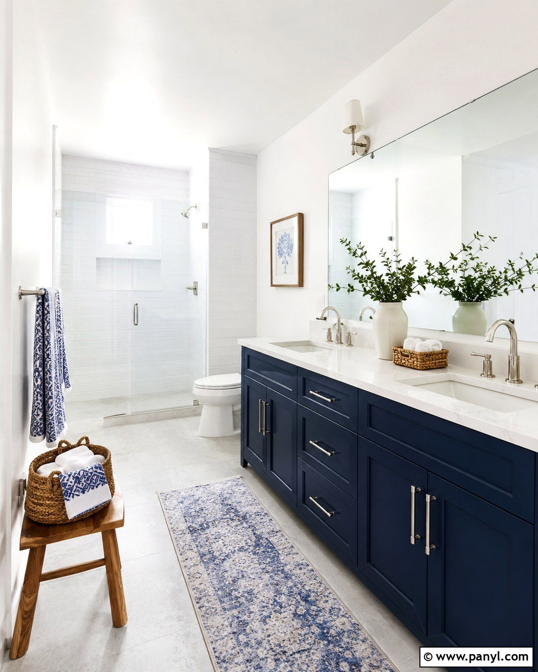 Crisp White Bathroom Walls With Blue Vanity - 20 Bathroom Wall Color With Blue Vanity Ideas