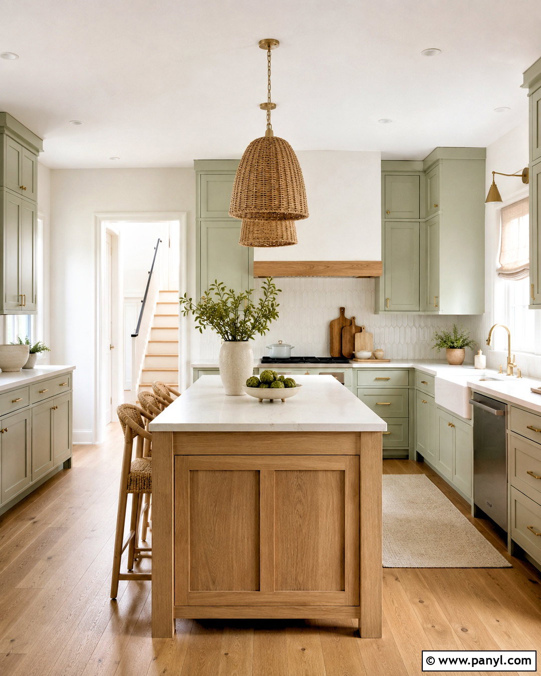 Crisp White Kitchen Walls With Green Cabinets - 40 kitchen wall color ideas