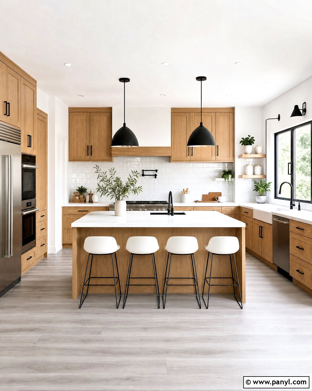 Crisp White Kitchen With Oak Cabinets - 20 kitchen color schemes with oak cabinets