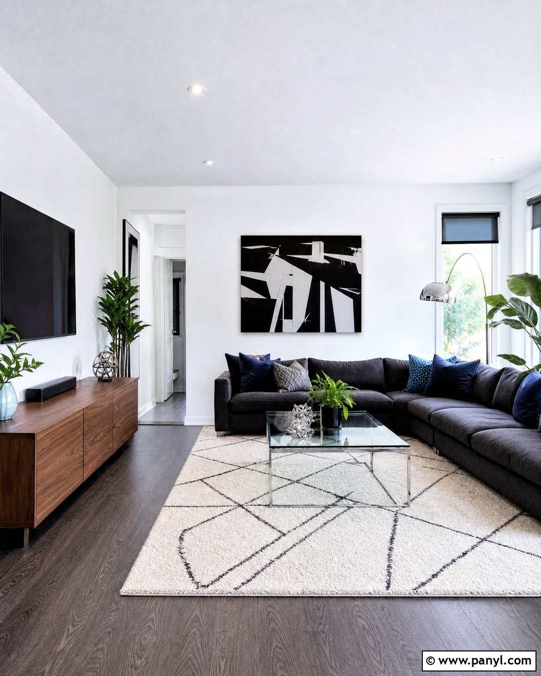 Crisp White Living Room With Grey Flooring - 20 grey flooring living room paint colors