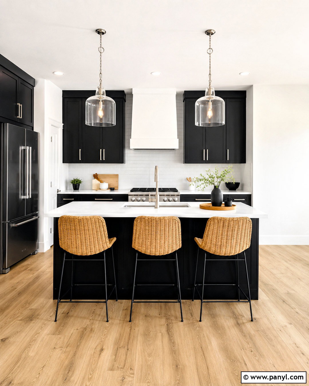Crisp White Walls With Black Cabinets - 20 Wall Colors That Go With Black Ideas