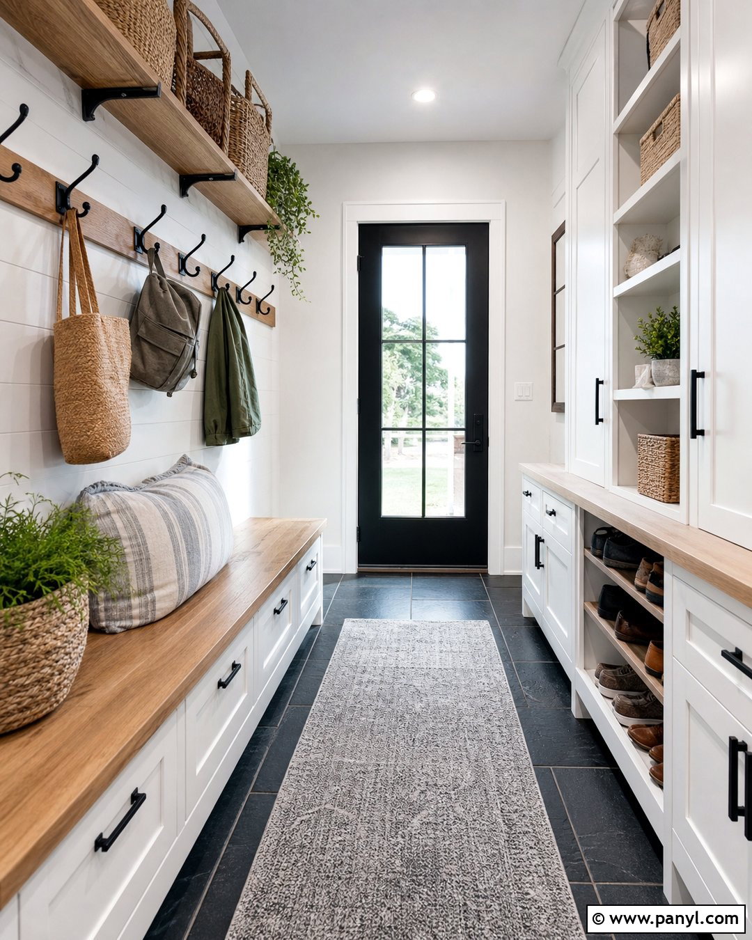 Crisp White Walls With Black Slate Floors - 25 Wall Floor Color Combination Ideas