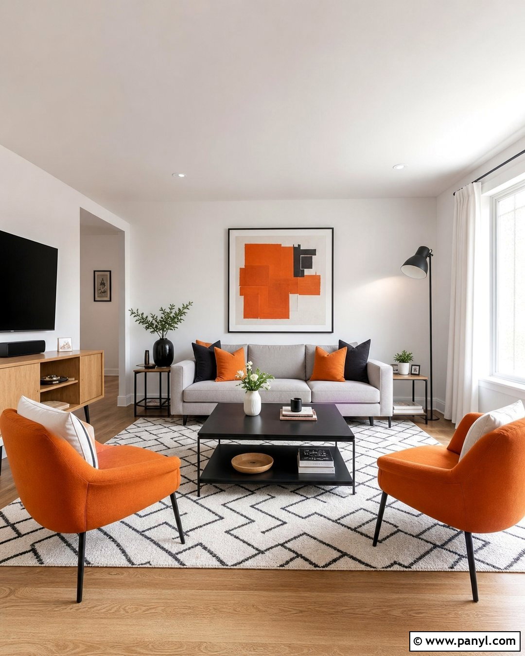 Crisp White Walls With Tangerine Chairs - 20 Neutral Wall Color With Orange Furniture Ideas