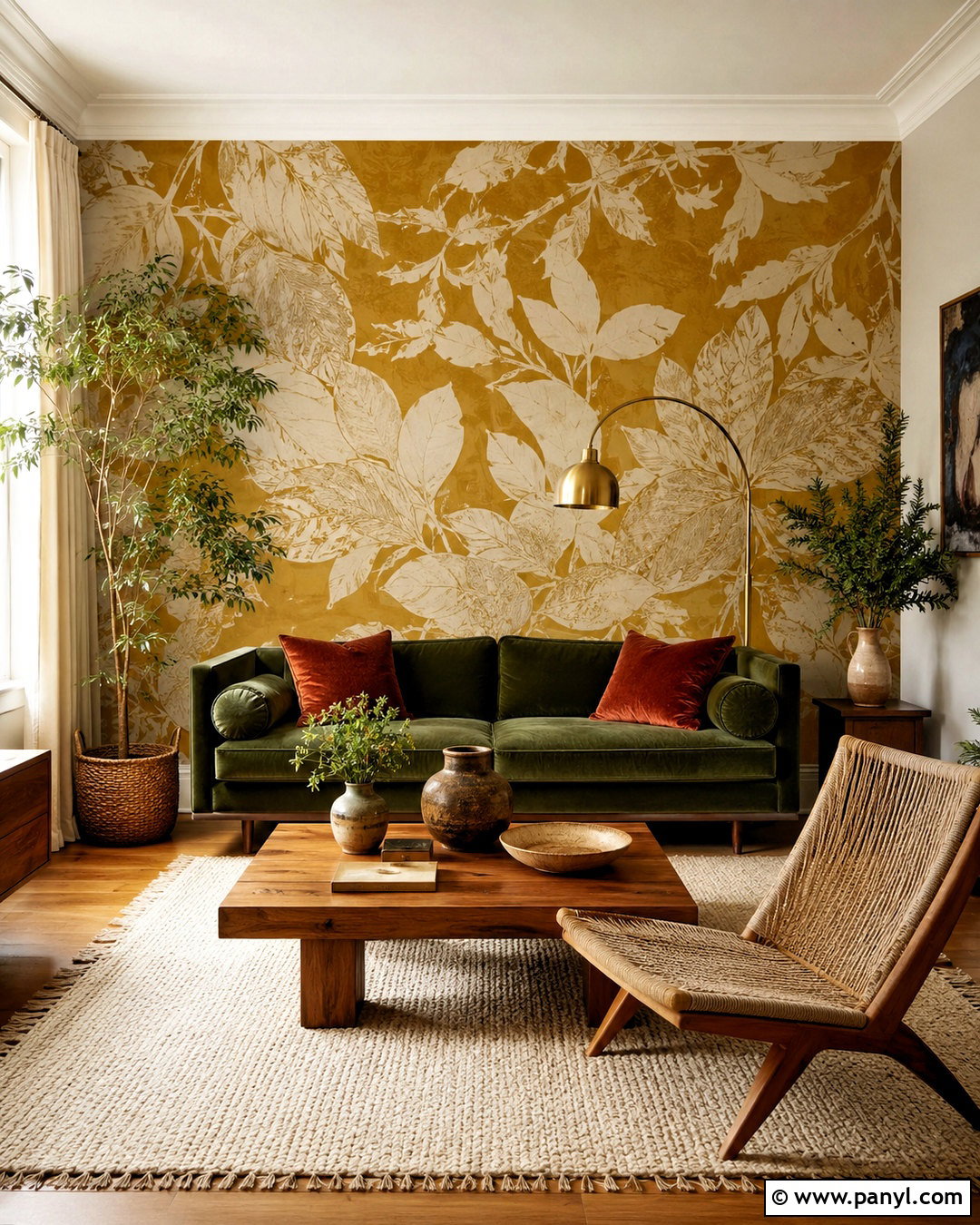 Curry Gold Botanical Wallpaper - 40 Wallpaper Colour Ideas