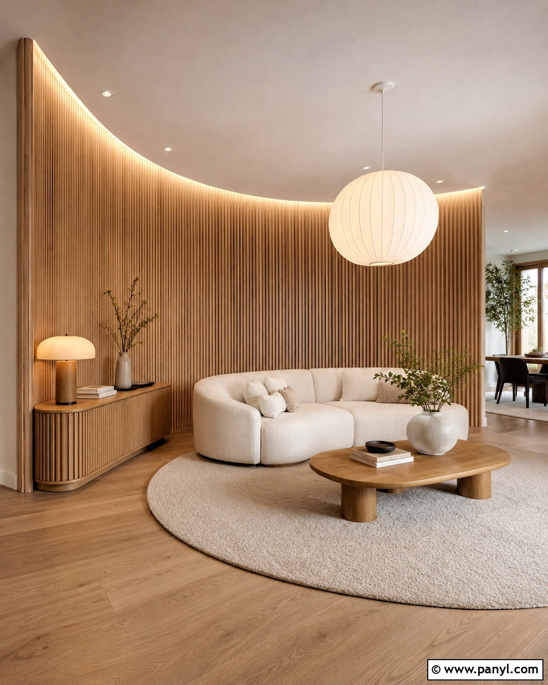 Curved Wood Panel Accent Wall - 20 modern accent wall ideas