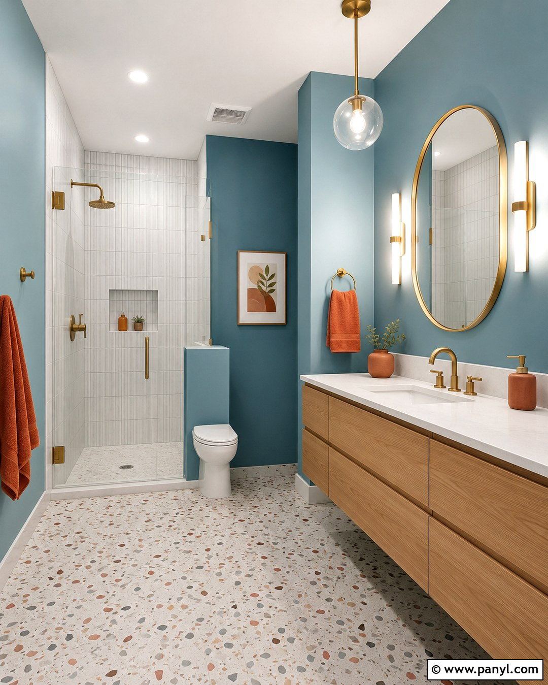 Cyan Bathroom With Terrazzo - 20 Cyan Wall Color Ideas