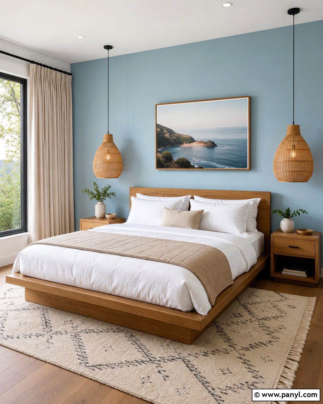 Cyan Bedroom With Natural Wood - 20 Cyan Wall Color Ideas