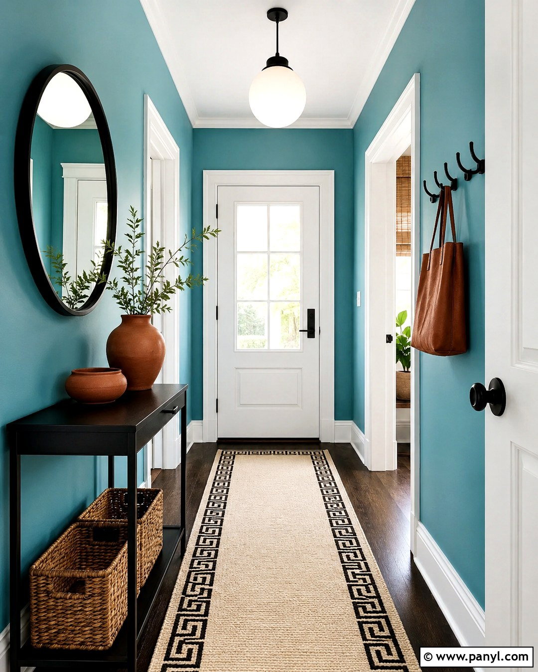 Cyan Entryway With Black Accents - 20 Cyan Wall Color Ideas