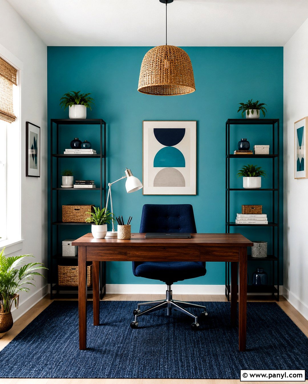 Cyan Home Office With Navy Accents - 20 Cyan Wall Color Ideas