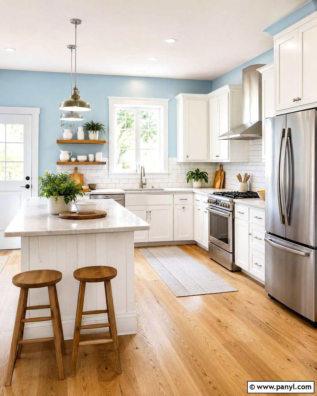 Cyan Kitchen With White Cabinets - 20 Cyan Wall Color Ideas