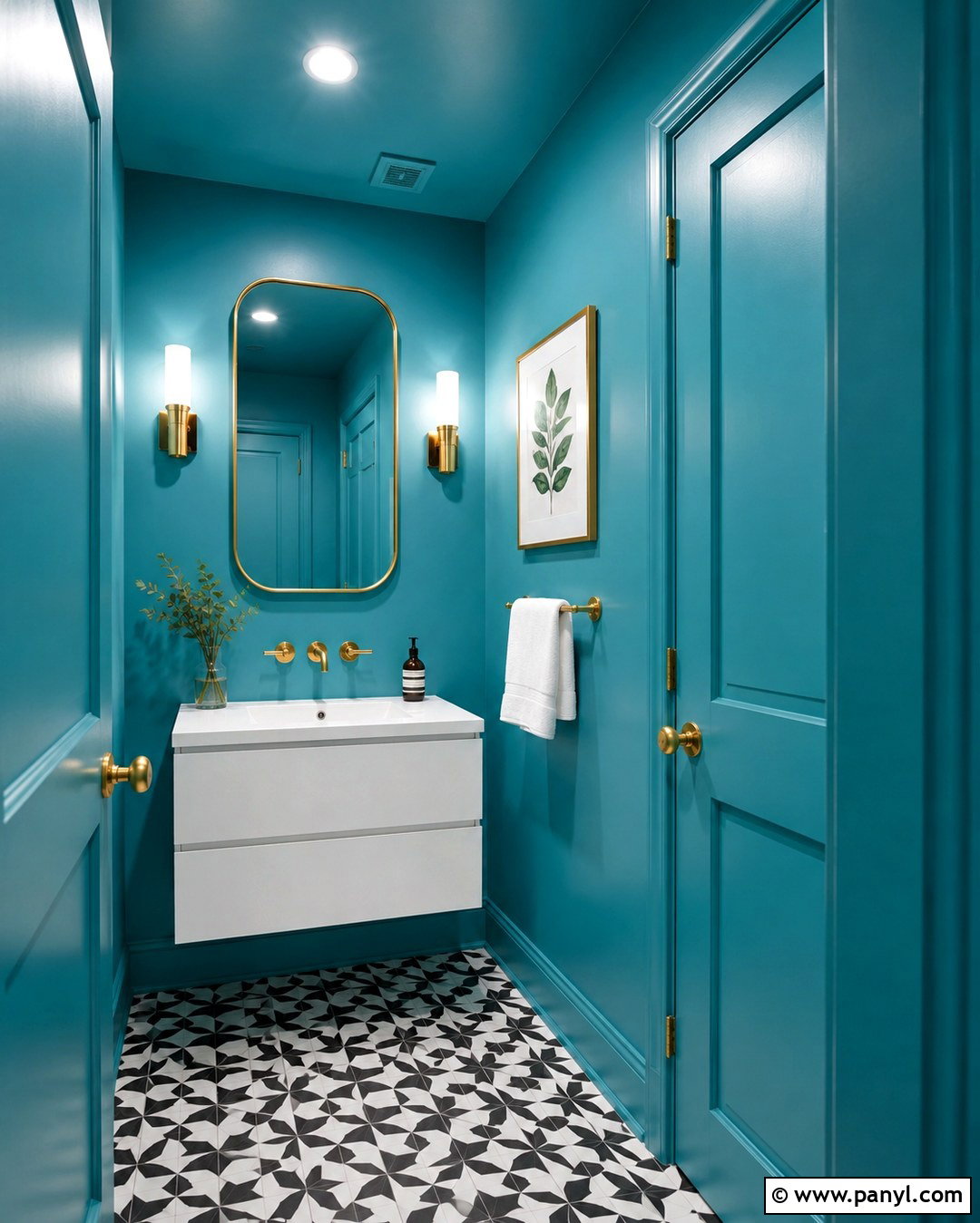 Cyan Powder Room With Brass - 20 Cyan Wall Color Ideas