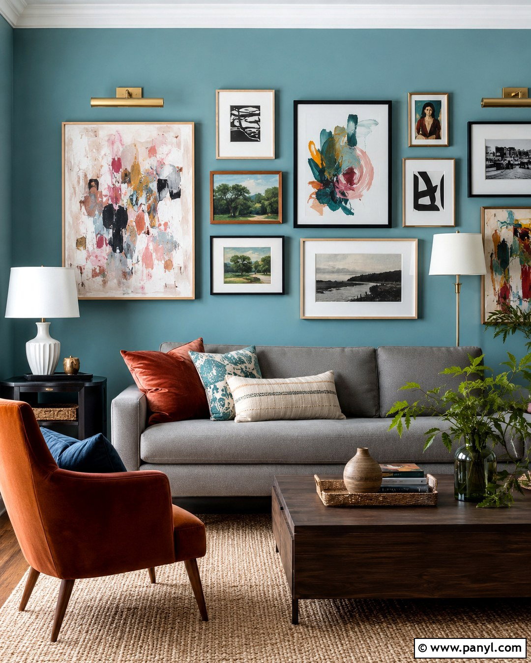 Cyan Wall With Gallery Art - 20 Cyan Wall Color Ideas