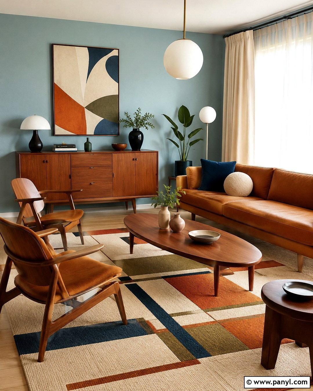 Cyan Wall With Midcentury Furniture - 20 Cyan Wall Color Ideas