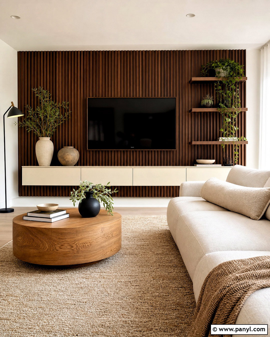 DIY Fluted Media Wall - 20 home aesthetic diy ideas