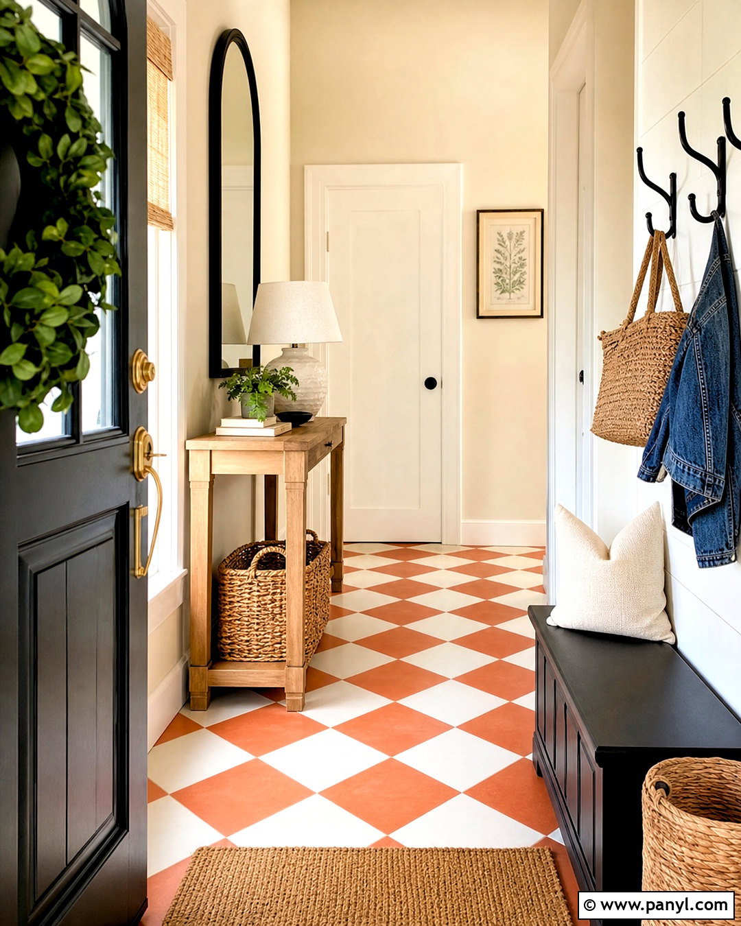 DIY Painted Entryway Floor - 20 home aesthetic diy ideas